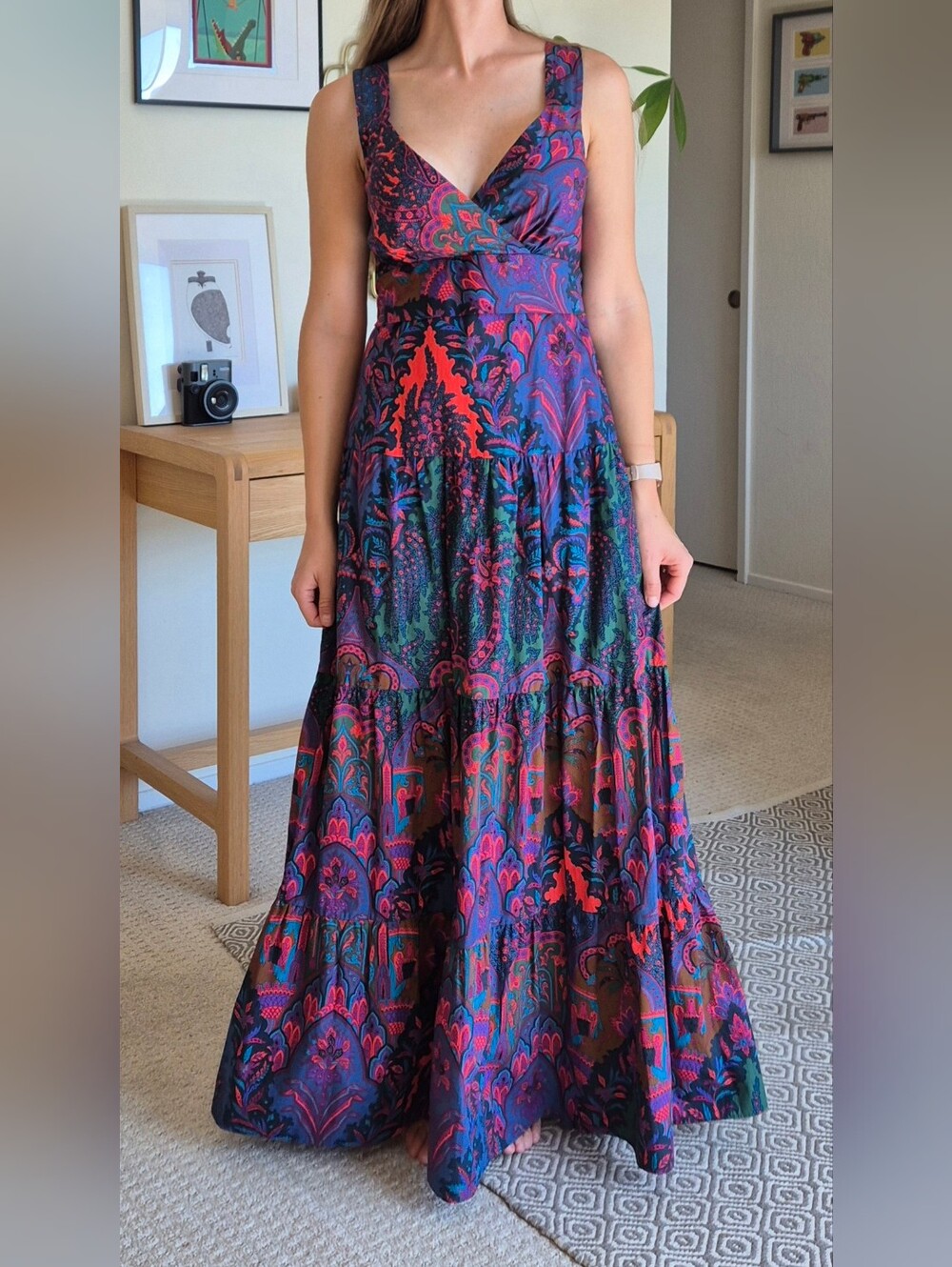 New J.Crew V-Neck Paisley Cotton Print Maxi Dress in Multicolor Small / 2